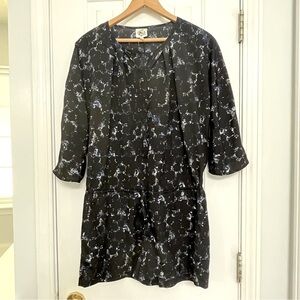 Vasia Ulla Johnson black marble print roll sleeve button front romper, small.